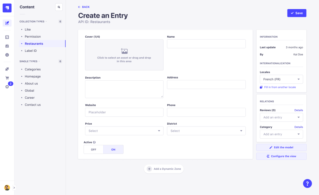 Exemplo de tela de CMS